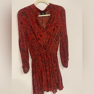 Boho button up red mini dress